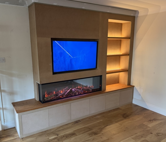 Bespoke media wall with built-in fireplace - Beckenham