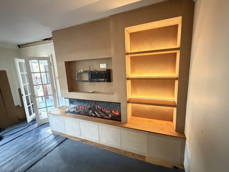Bespoke media wall with built-in fireplace - Beckenham
