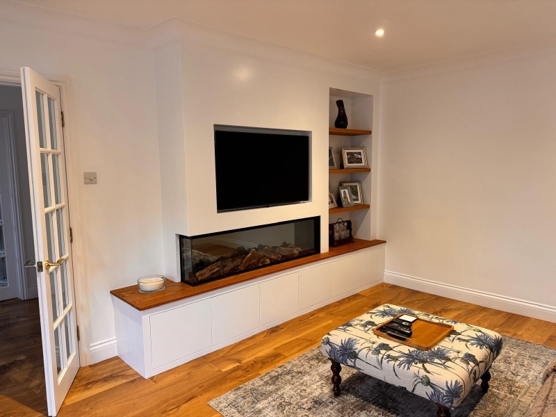 Bespoke media wall with built-in fireplace - Beckenham