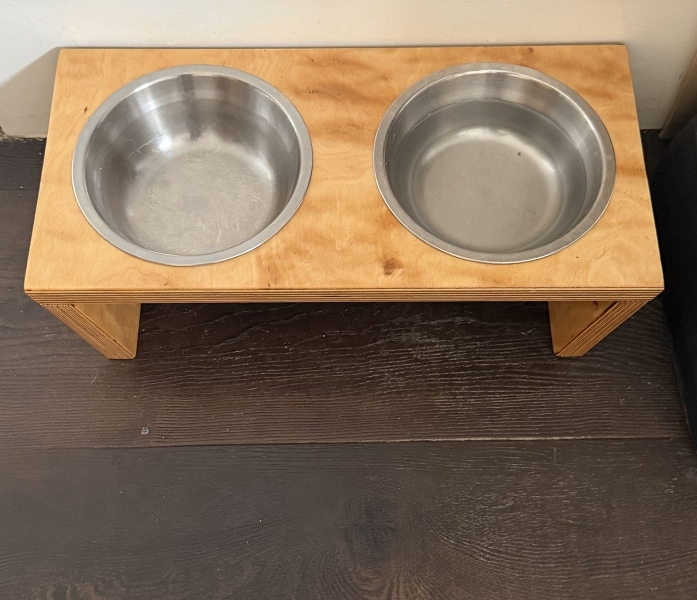 Handmade wooden dog bowl holder - West Wickham